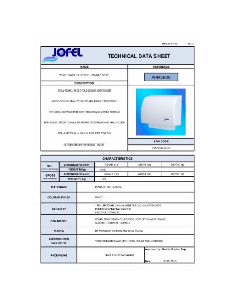 Dispenser prosoape hartie Z sau rola - JOFEL