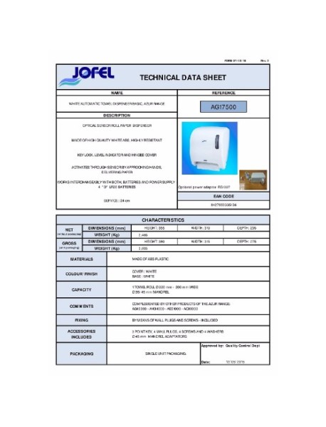 Dispenser prosop hartie rola cu senzor - JOFEL