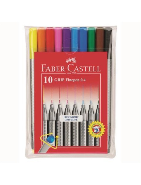 Liner FABER CASTELL Grip 0,4mm, set 10 culori