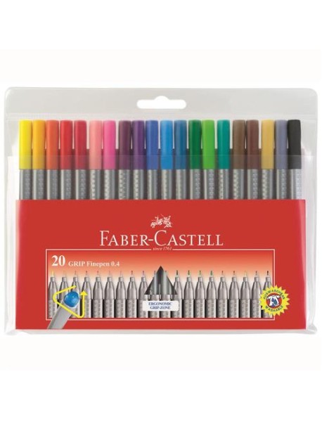 Liner FABER CASTELL Grip 0,4mm, set 20 culori